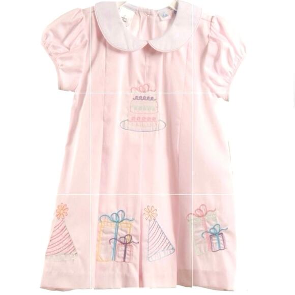 Lulu Bebe Other - $78 LULU BEBE Dana Embroidered Birthday Party Dress Puff Sleeve Pleated Pink 24M